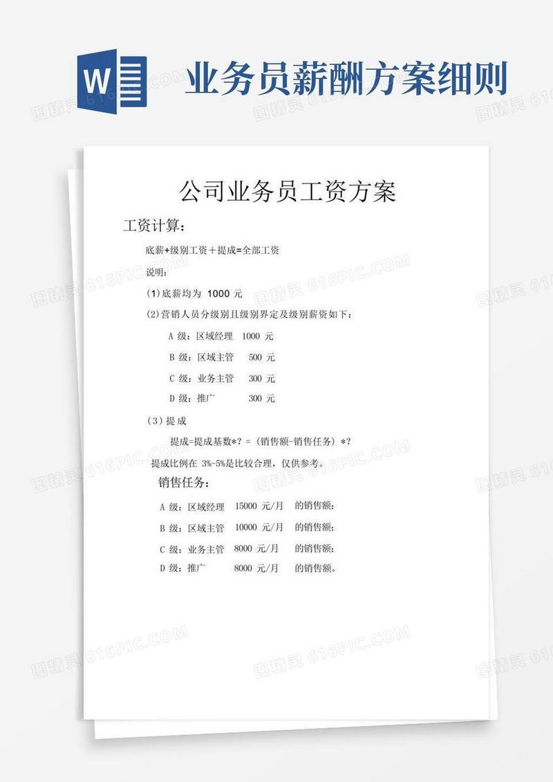 实用的公司业务员工资方案