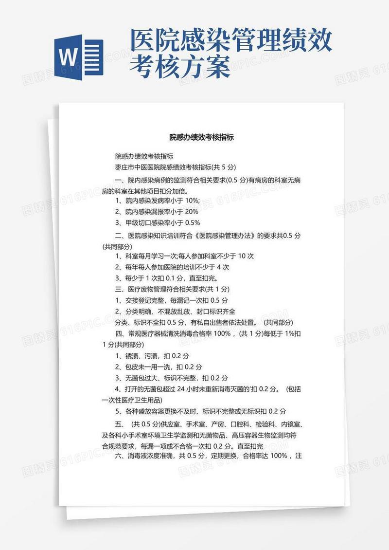 方便的院感办绩效考核指标