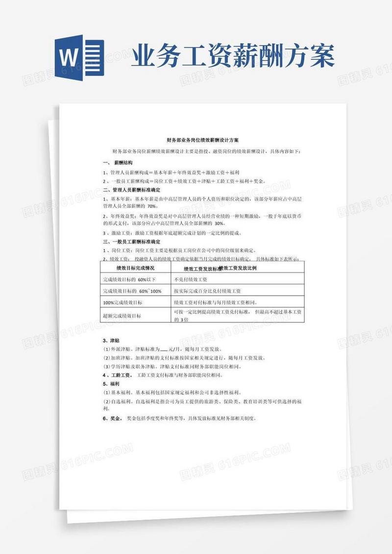 简洁的财务业务岗位绩效薪酬设计方案