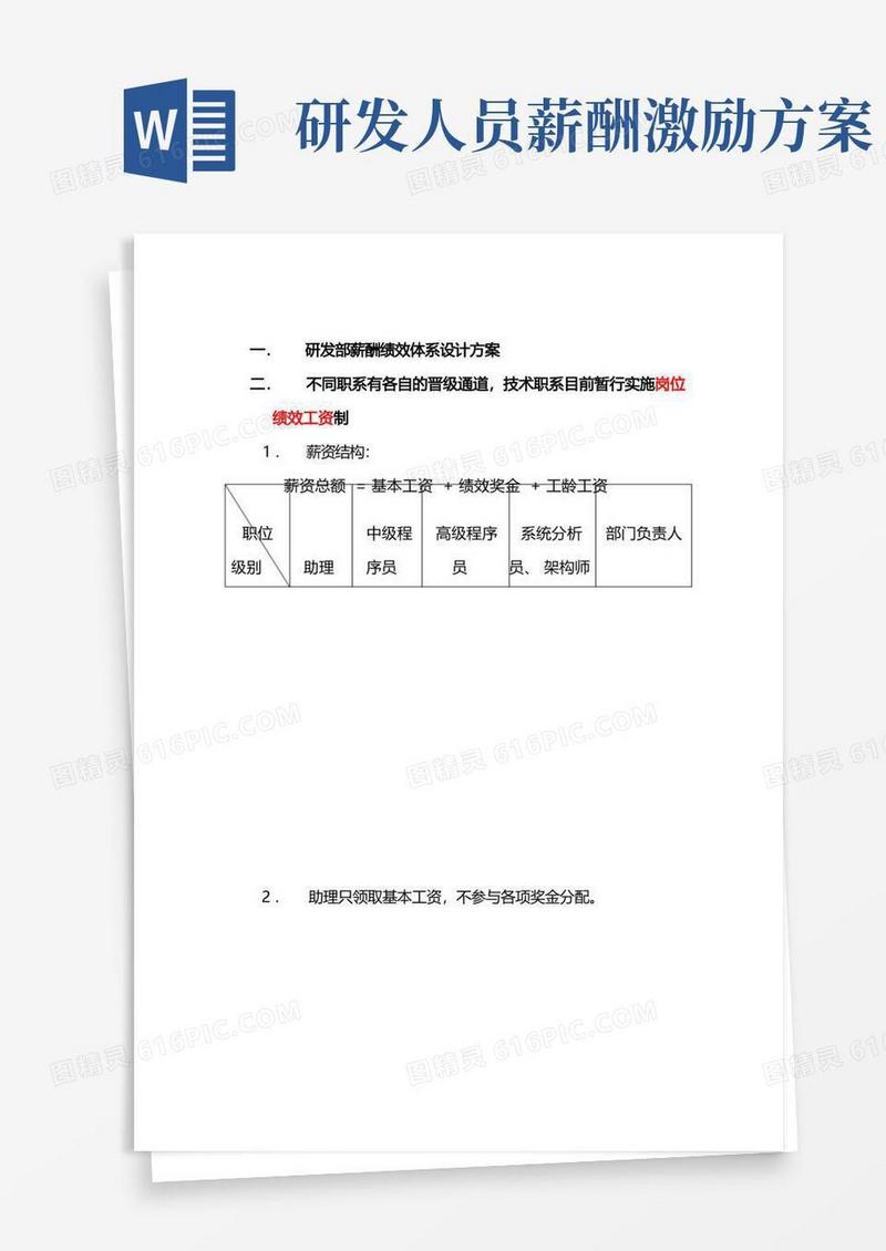方便的研发部薪酬体系