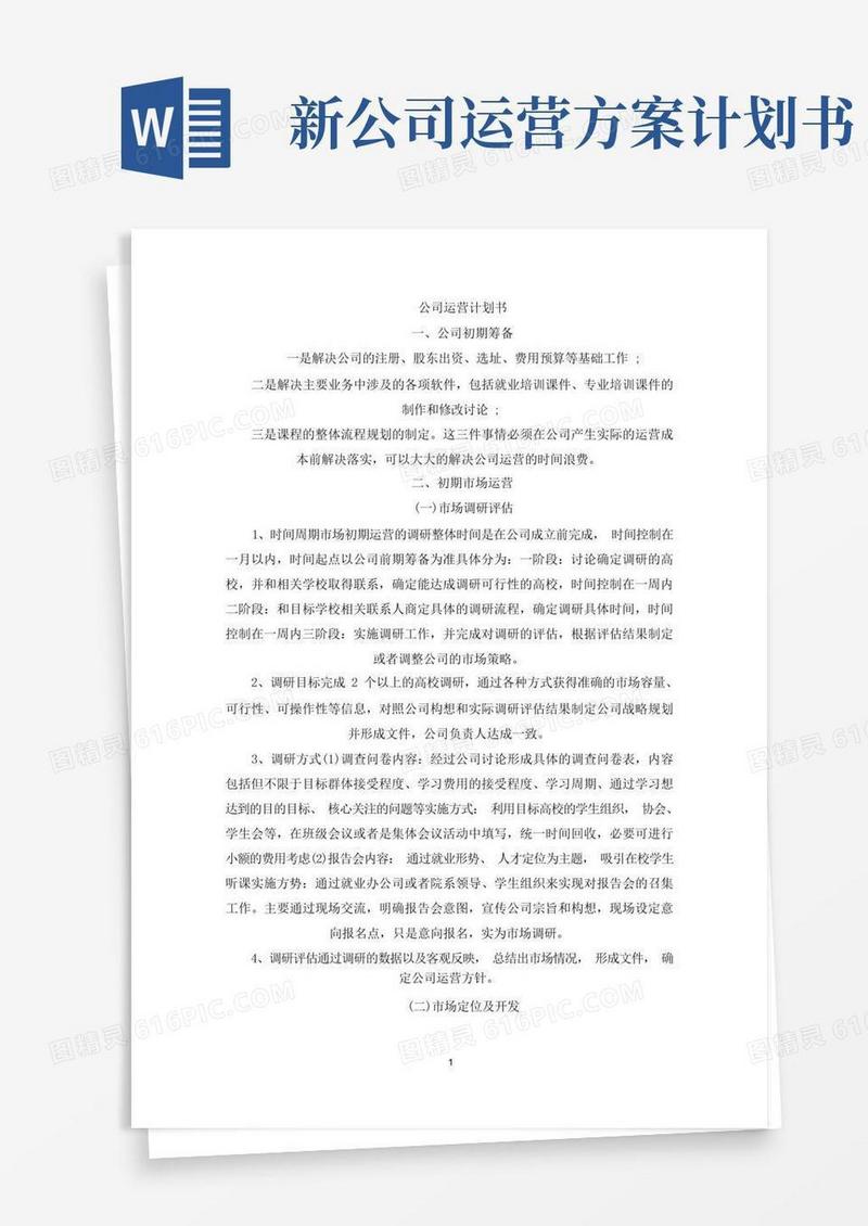 大气版公司运营计划书(最新)