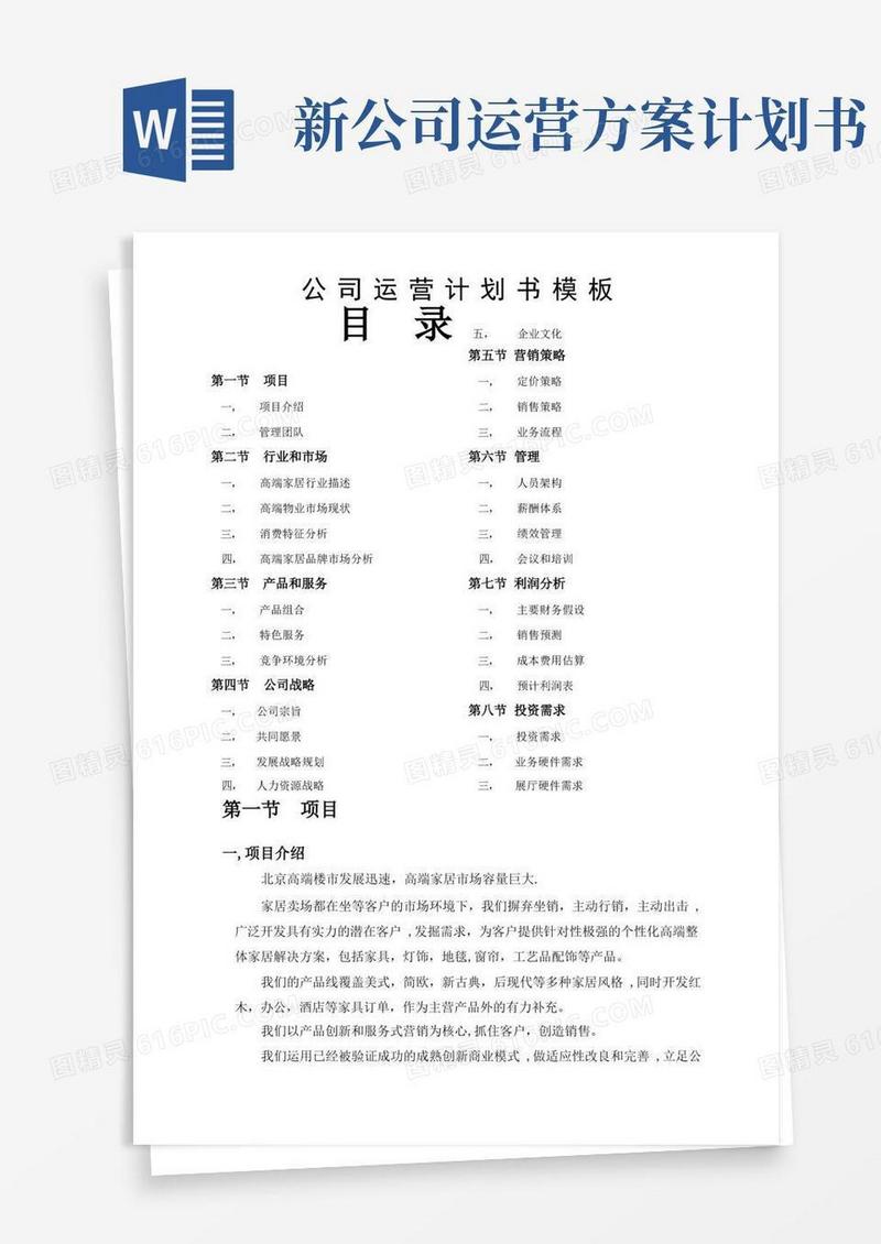 通用版公司运营计划书模板