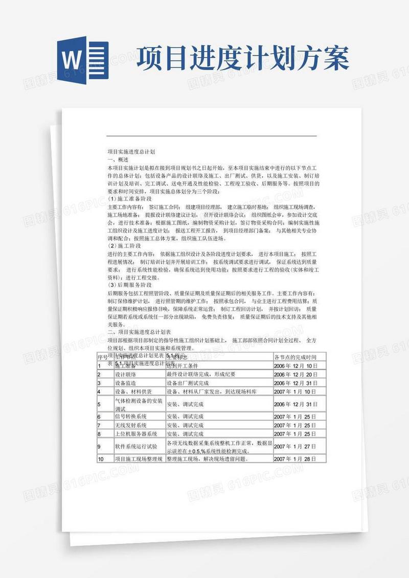 通用版项目实施进度计划