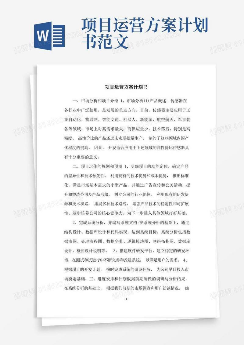 实用的项目运营方案计划书