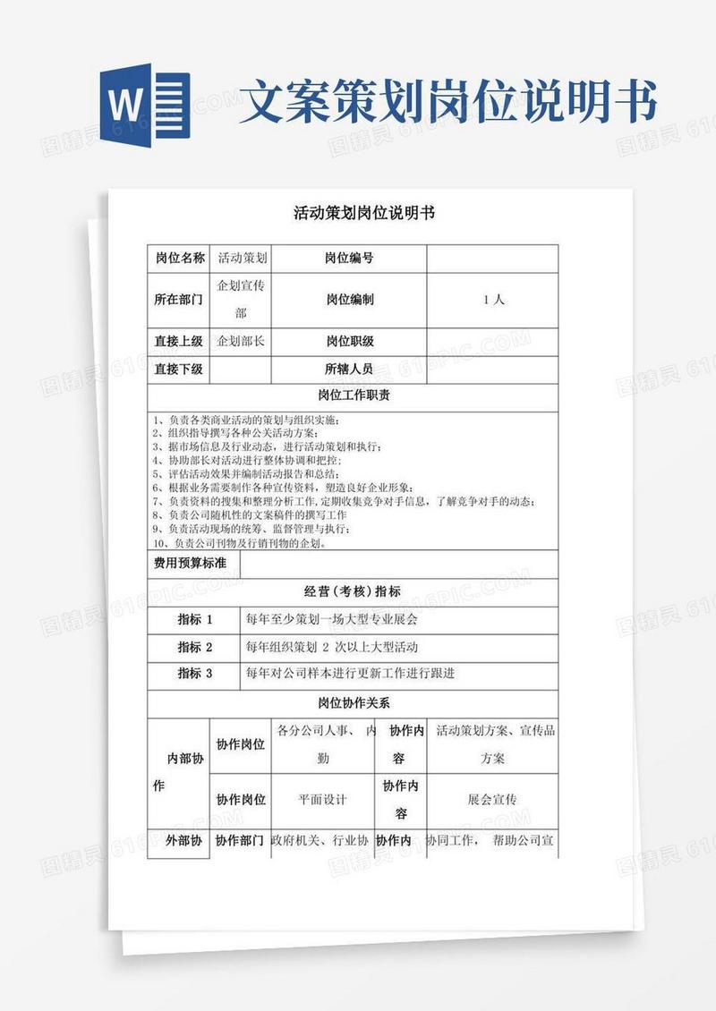 通用版活动策划岗位说明书
