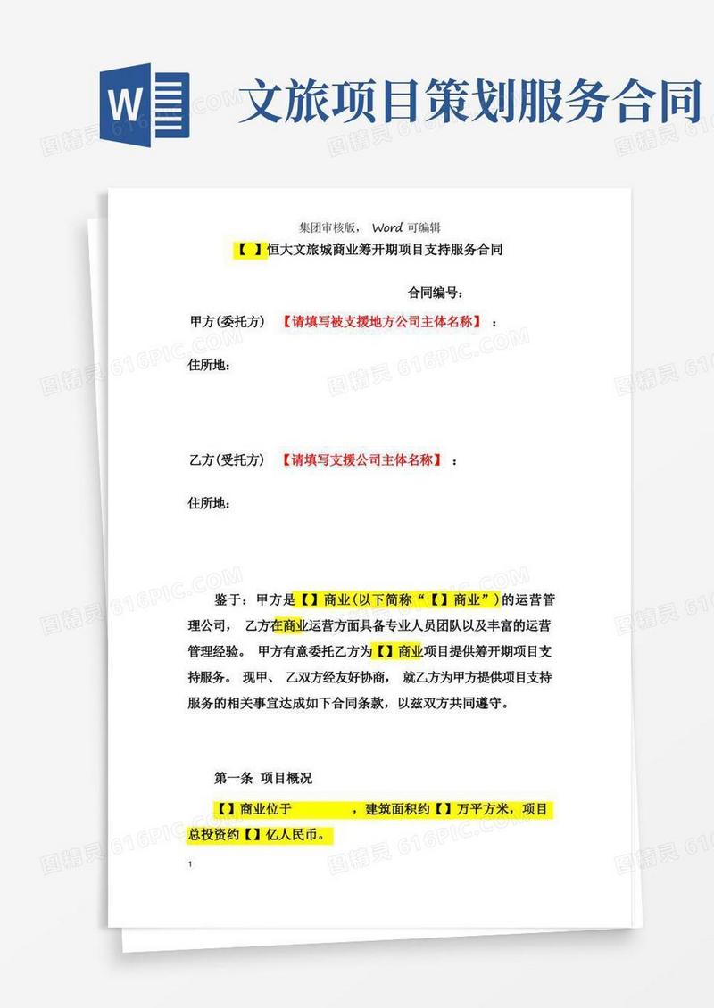 大气版筹开期项目支持服务合同模板商业