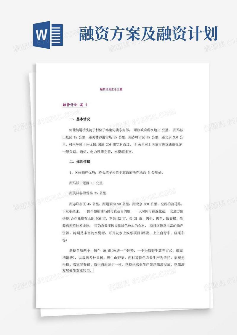 简洁的融资计划汇总五篇