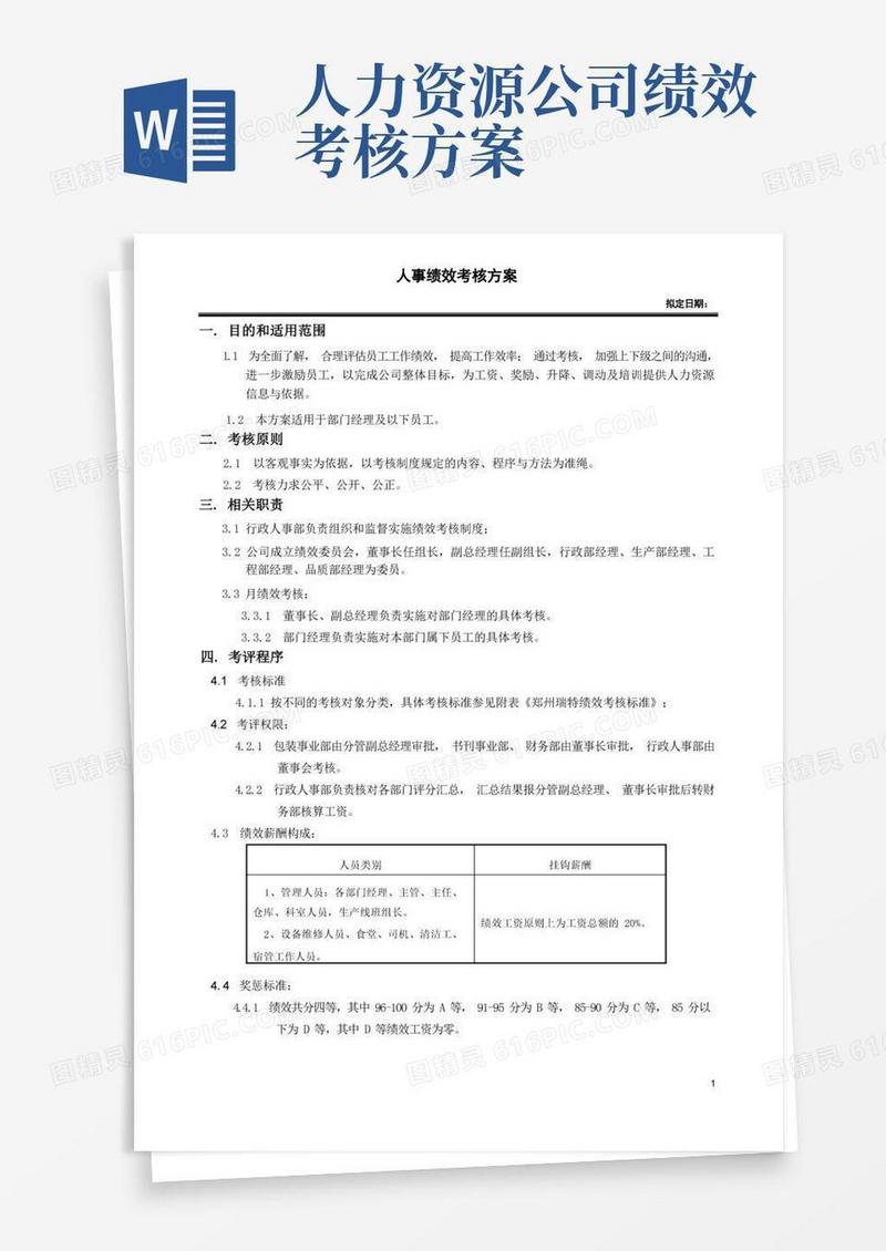大气版人事绩效考核方案