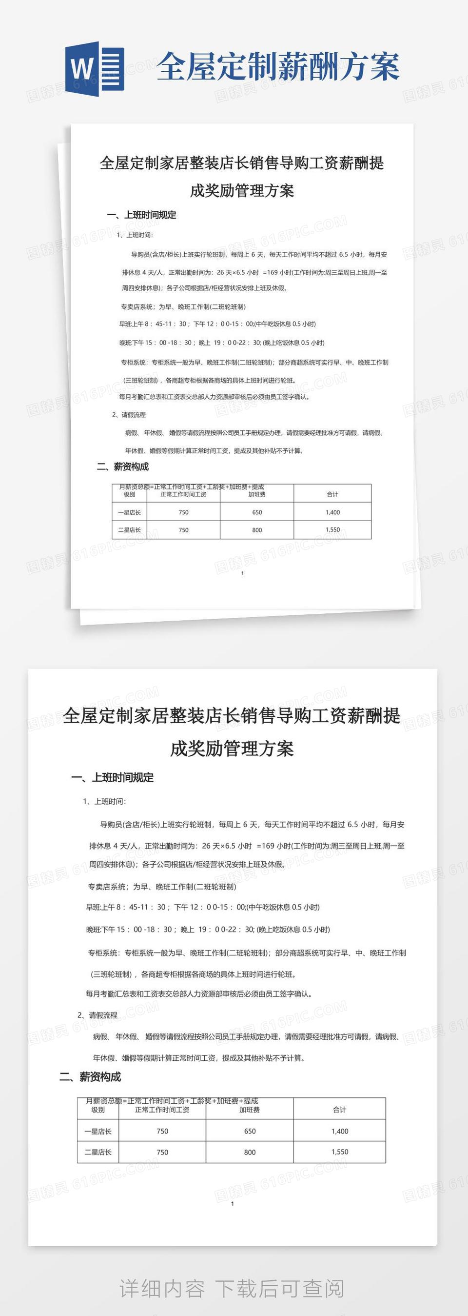 大气版全屋定制家居整装店长销售导购工资薪酬提成奖励管理方案