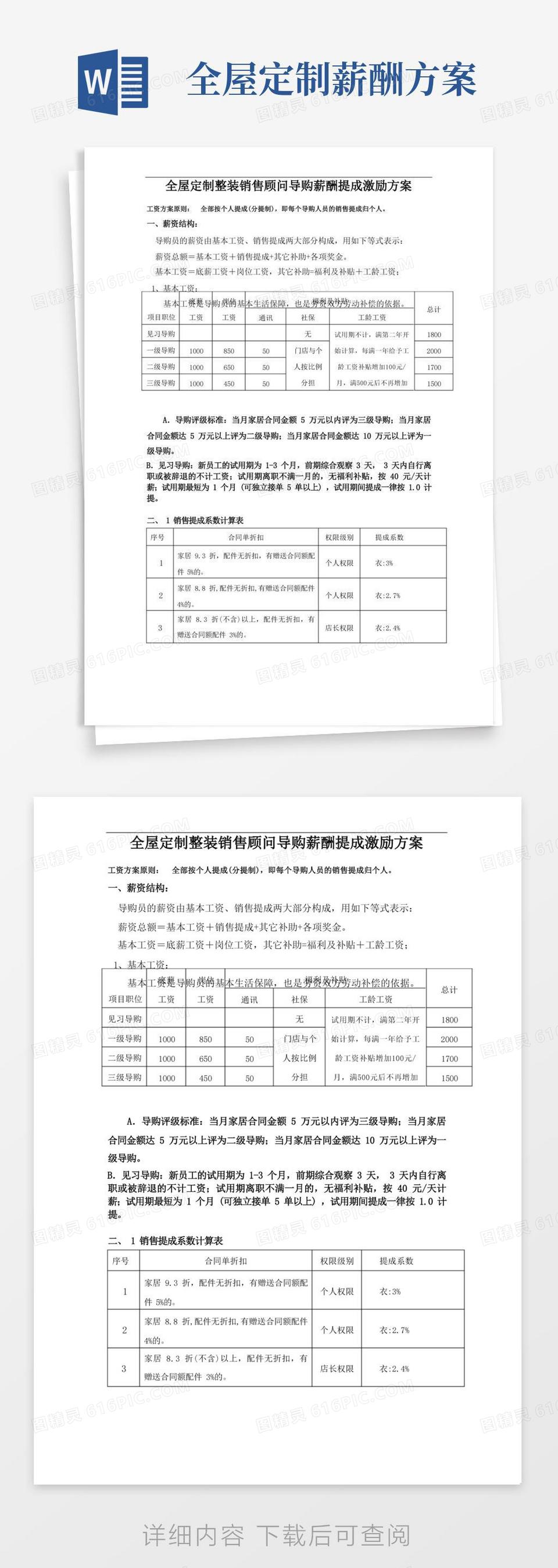 简洁的全屋定制整装拎包整装全屋定制整装销售顾问导购薪酬提成激励方案