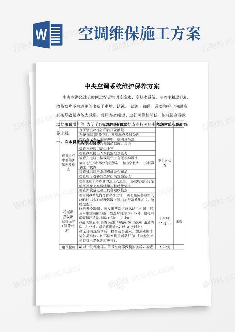 好用的中央空调的维保方案【范本模板】
