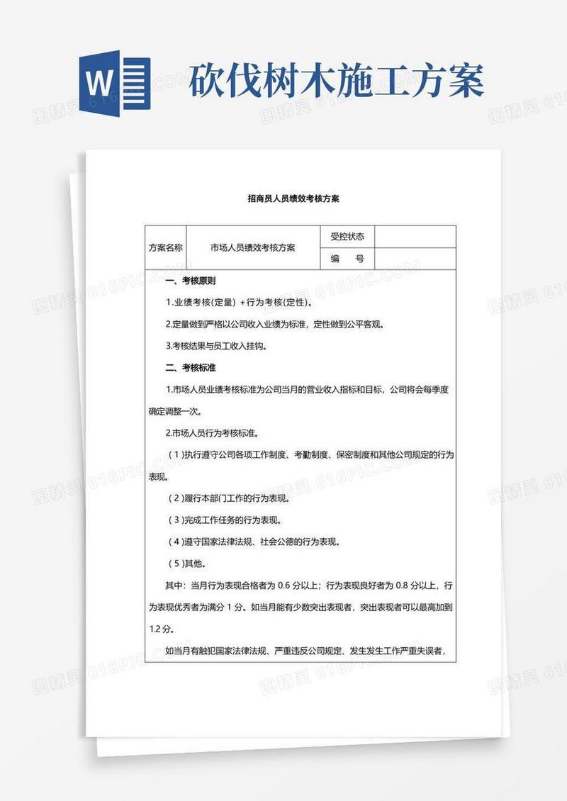 简洁的(万科)招商员人员绩效考核方案
