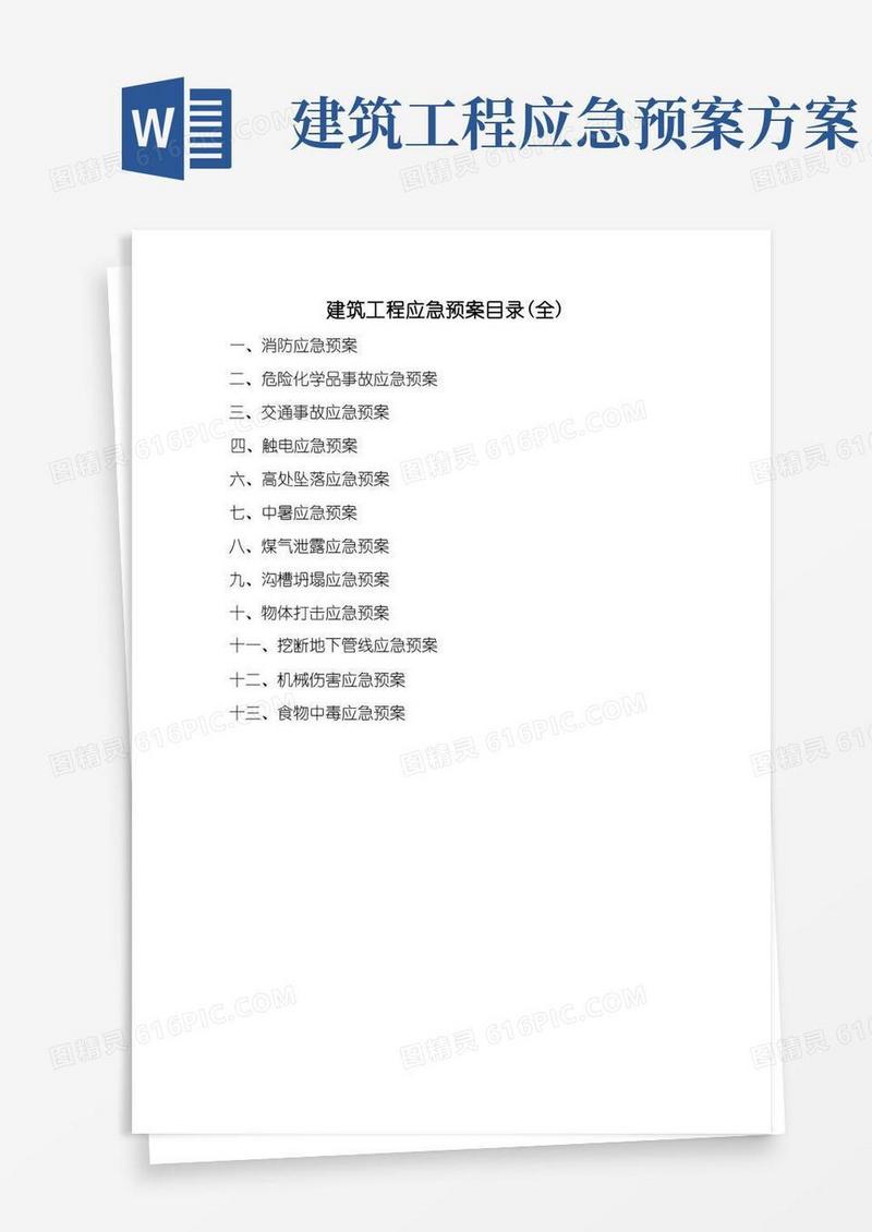 方便的建筑工程应急预案目录(全)