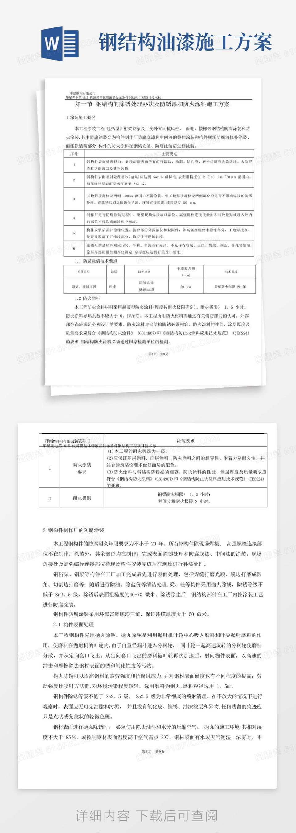 实用的钢结构的除锈处理办法及防锈漆和防火涂料施工方案(2)