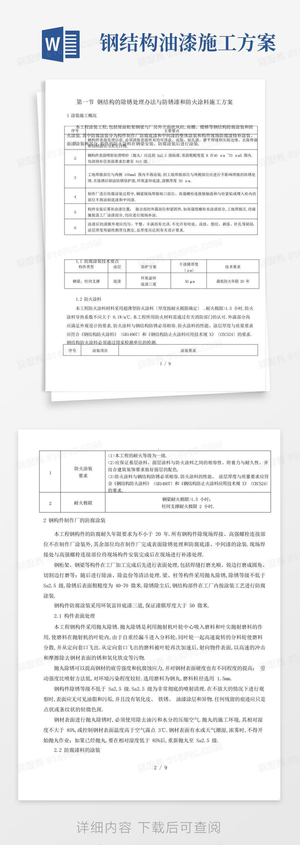 好用的钢结构的除锈处理办法及防锈漆和防火涂料施工方案