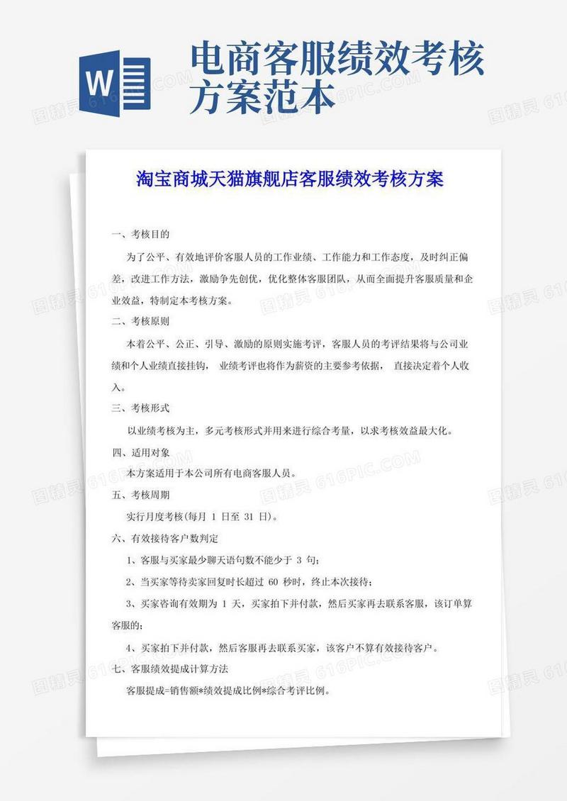 大气版淘宝商城天猫旗舰店客服绩效考核方案