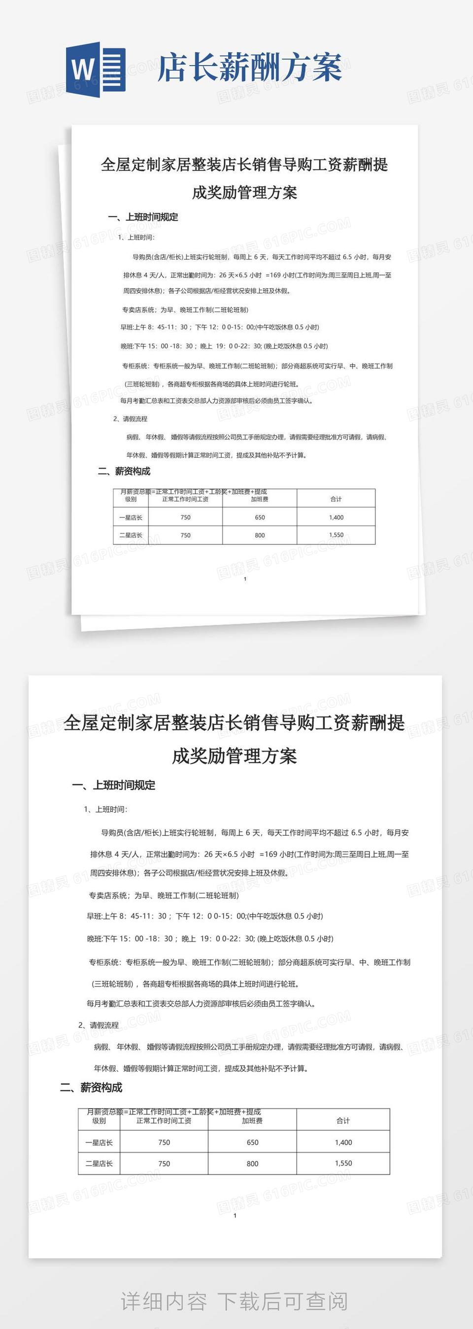 简易版全屋定制家居整装店长销售导购工资薪酬提成奖励管理方案