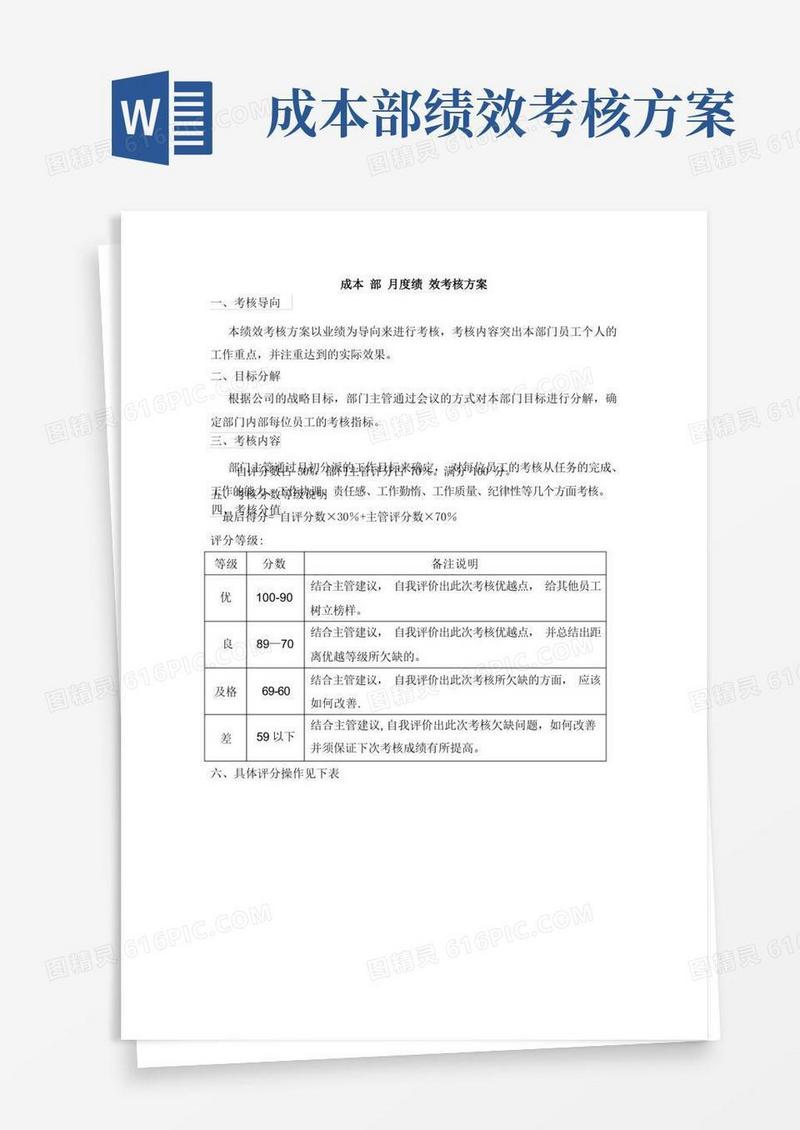 简易版成本绩效考核及奖金制度方案
