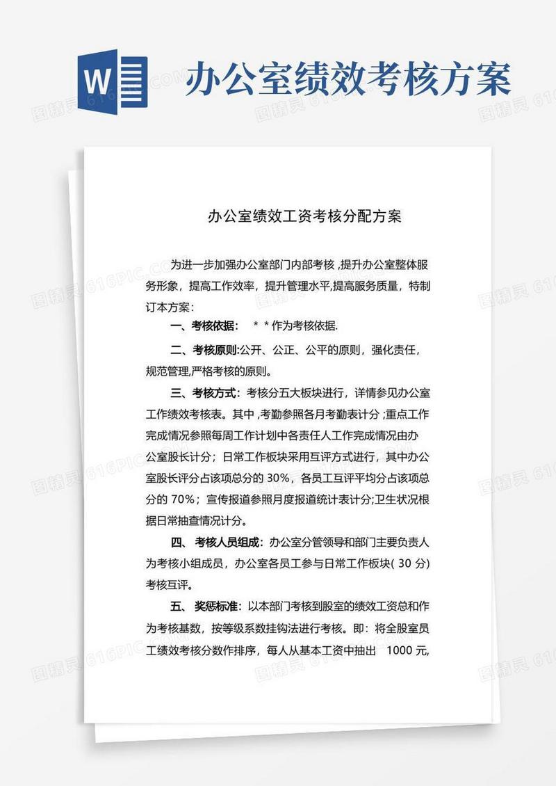 实用的办公室绩效工资考核分配方案