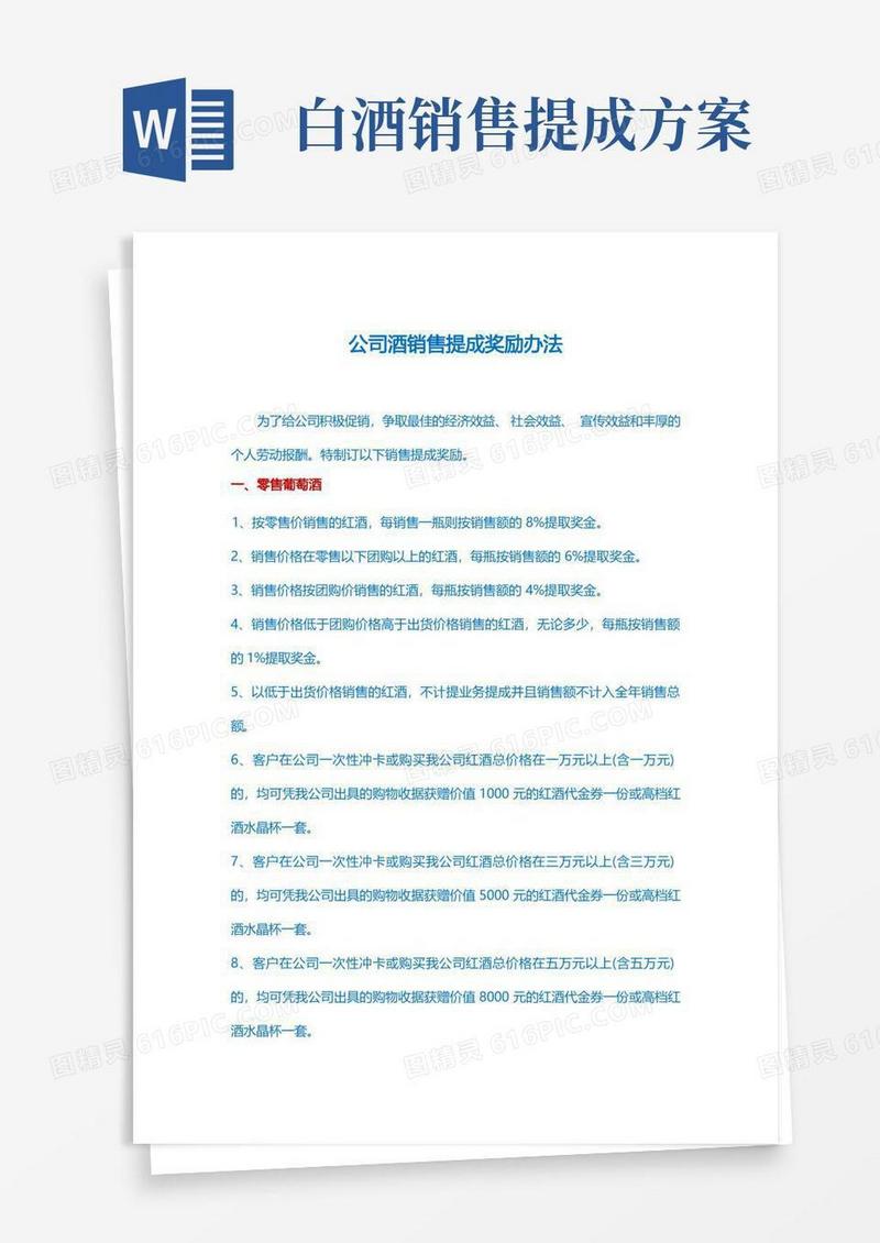 好用的酒类公司销售提成奖励