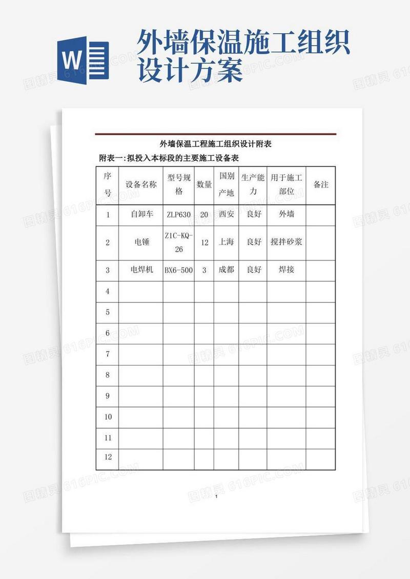 好用的外墙保温工程施工组织设计附表