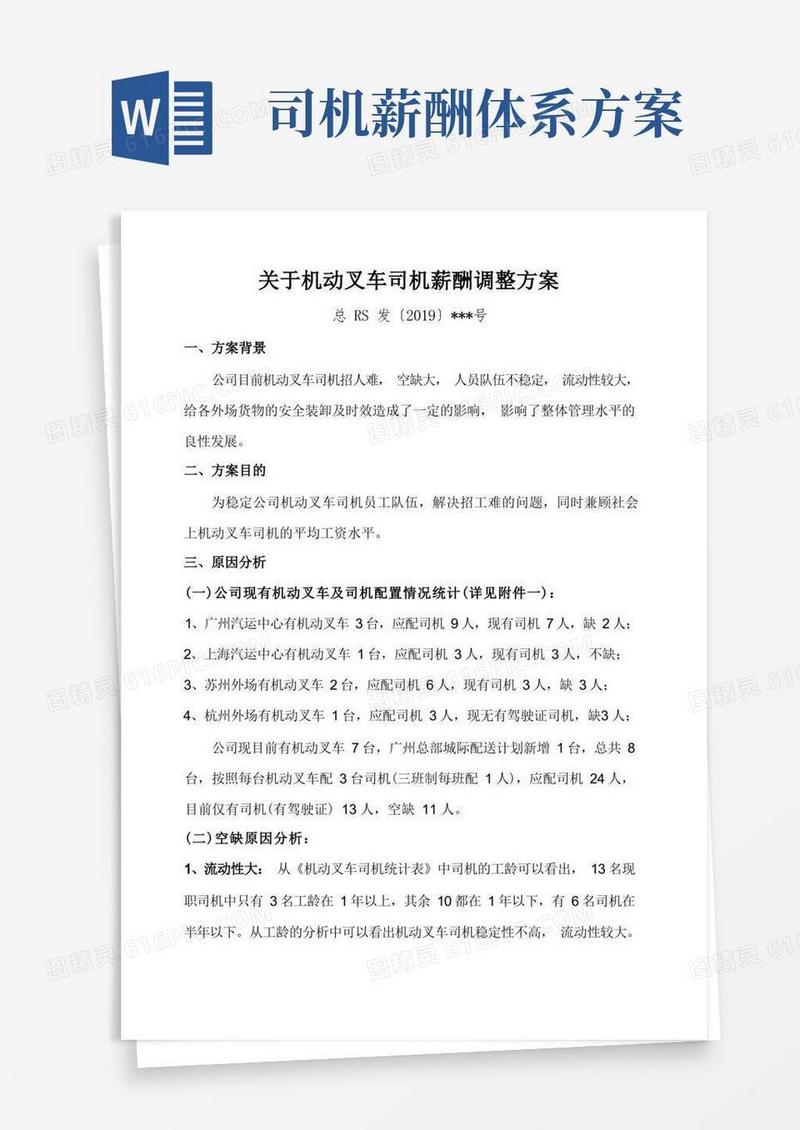 简易版关于机动叉车司机薪酬调整方案
