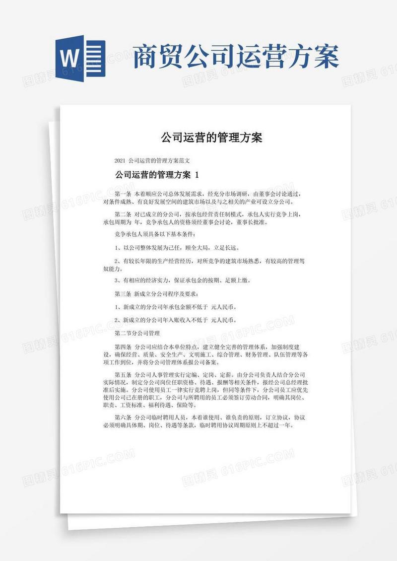大气版公司运营的管理方案