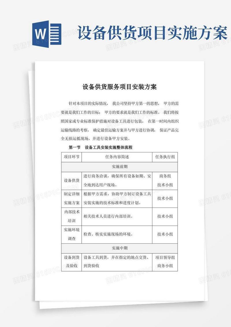 好用的设备供货服务项目安装方案
