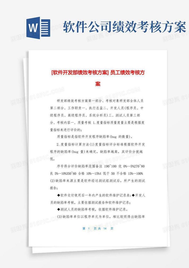 简洁的[软件开发部绩效考核方案]员工绩效考核方案