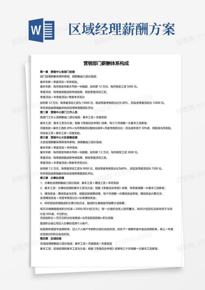 简洁的营销人员薪酬体系构成及考核方案