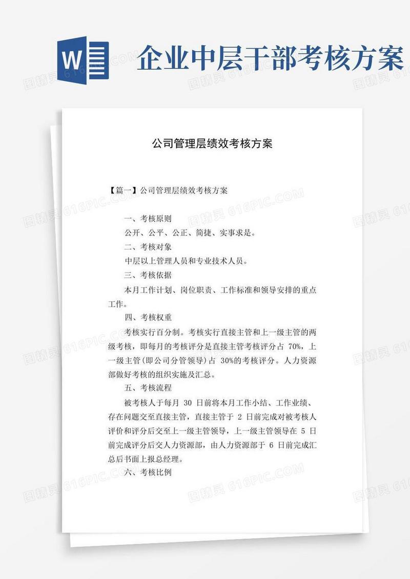 实用的公司管理层绩效考核方案