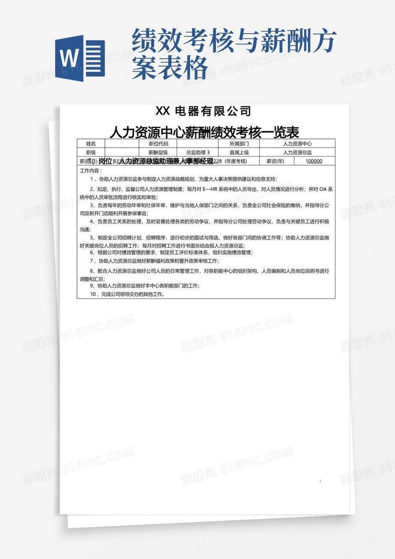 方便的人力资源中心薪酬绩效考核一览表解析