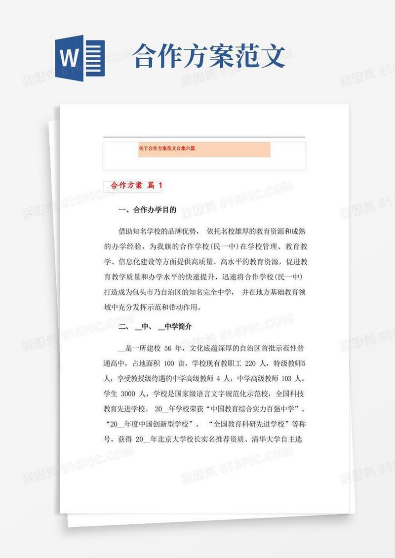 方便的关于合作方案范文合集六篇