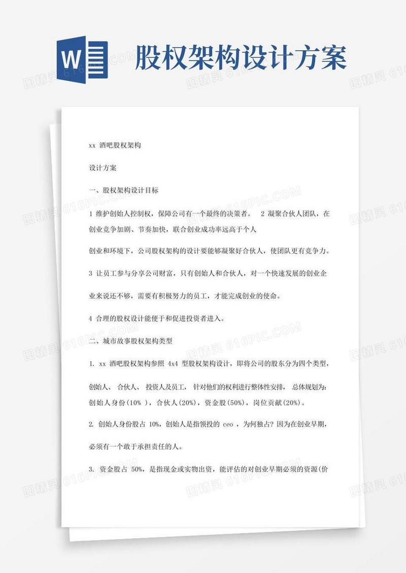 通用版[小酒吧股权架构设计]4人股权架构设计[修改版]