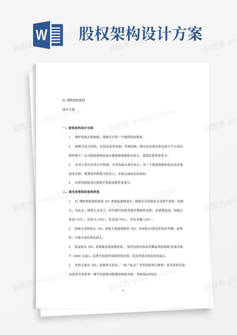 通用版小酒吧股权架构设计