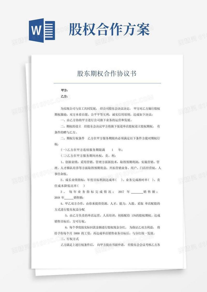 大气版股权期权合作方案