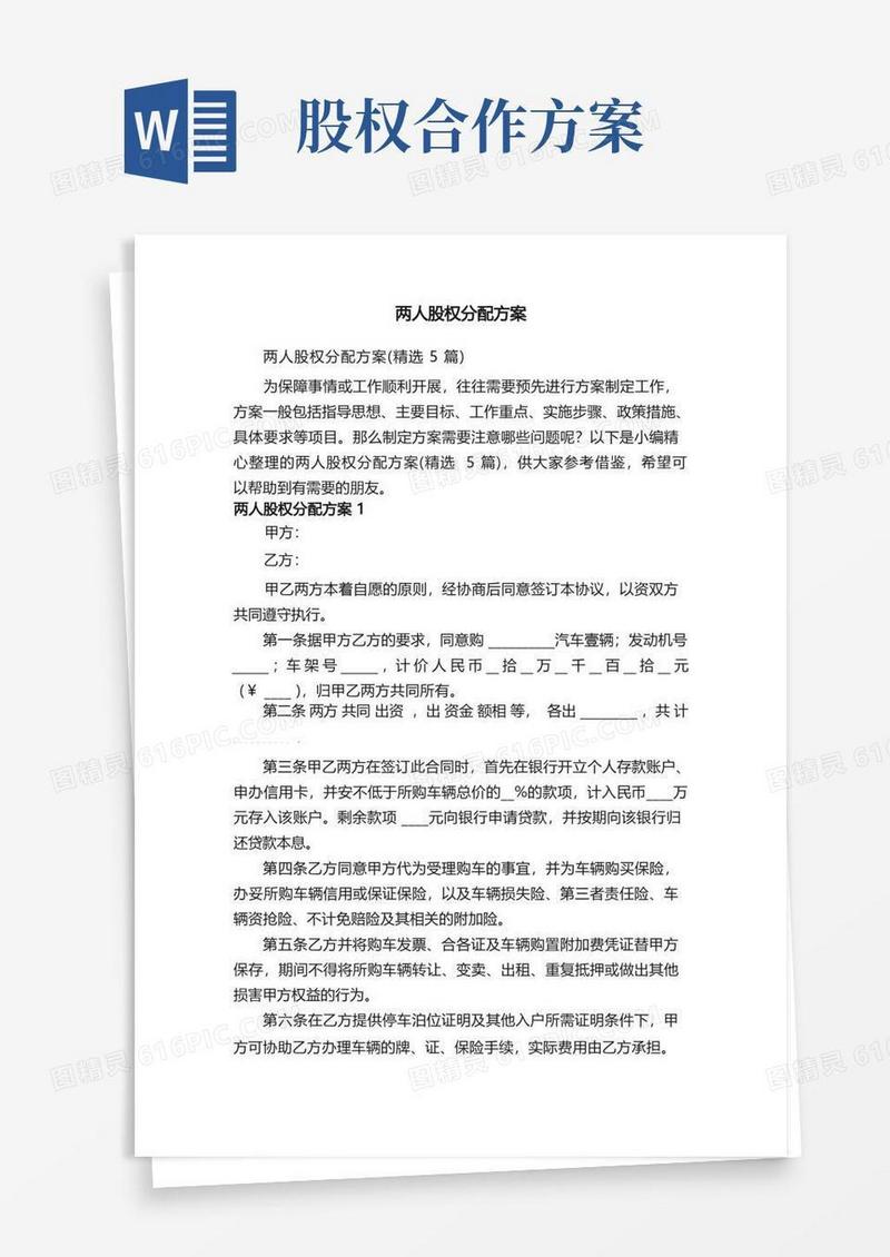 大气版两人股权分配方案（精选5篇）
