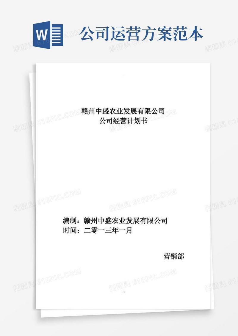简易版公司运营计划书模板