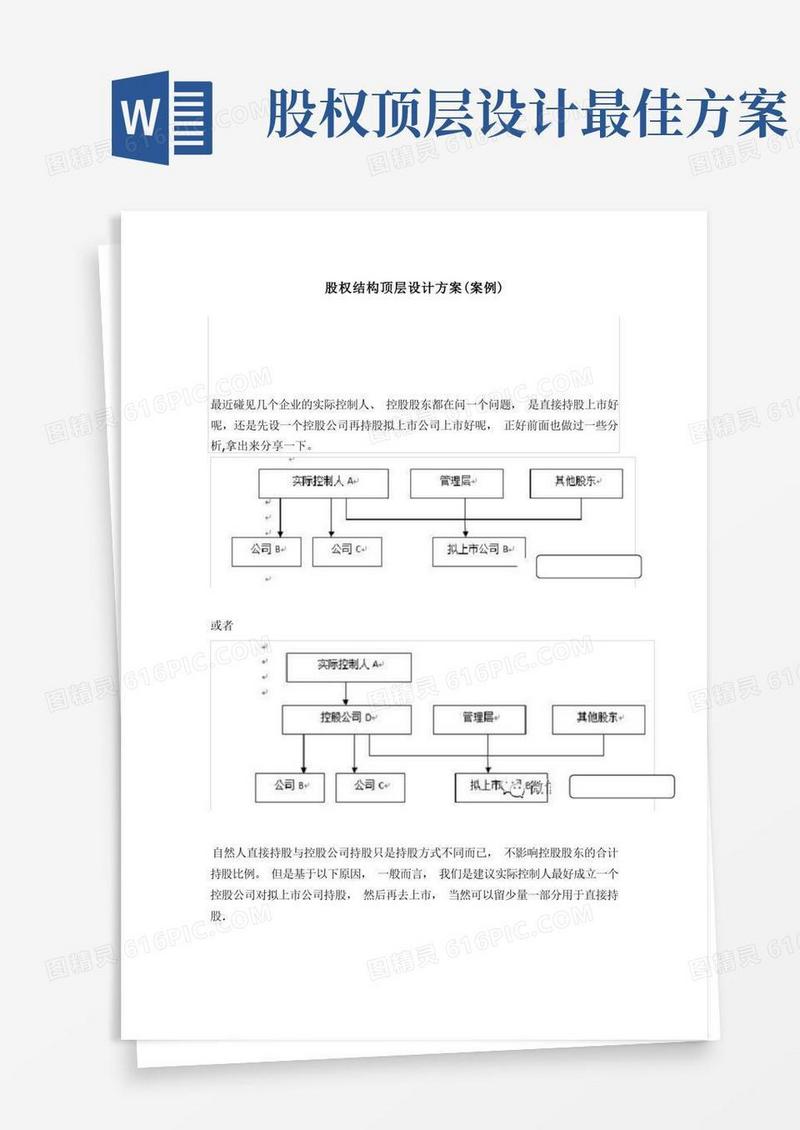 简洁的公司股权结构顶层设计方案(案例)