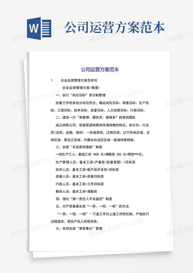 实用的公司运营方案范本