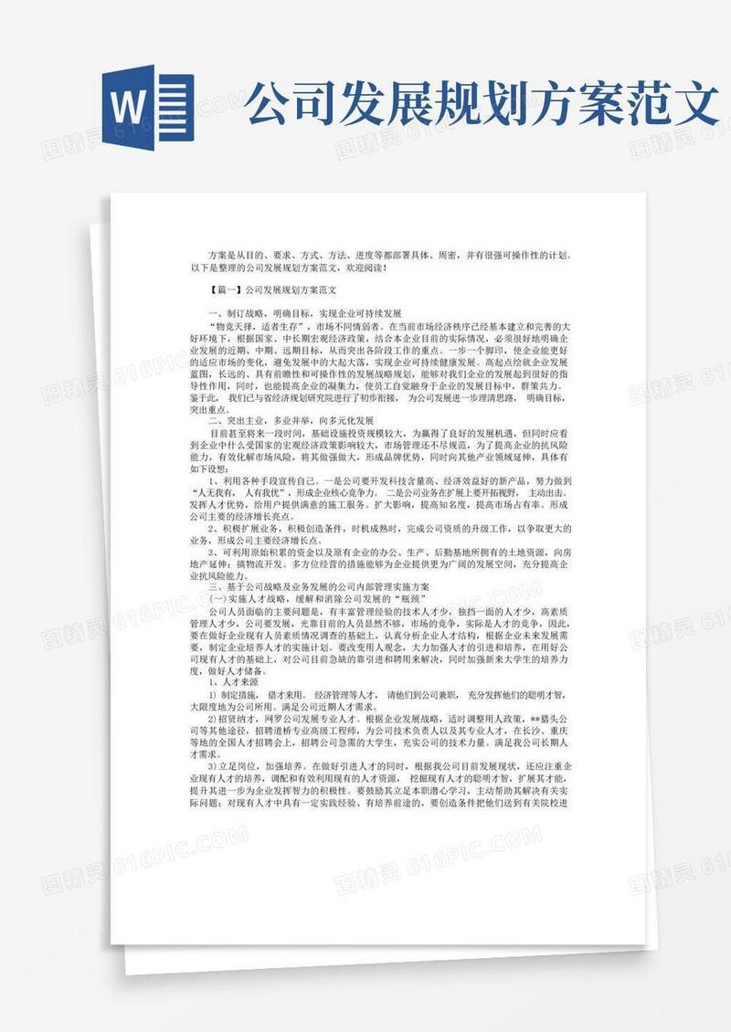 简易版公司发展规划方案2篇