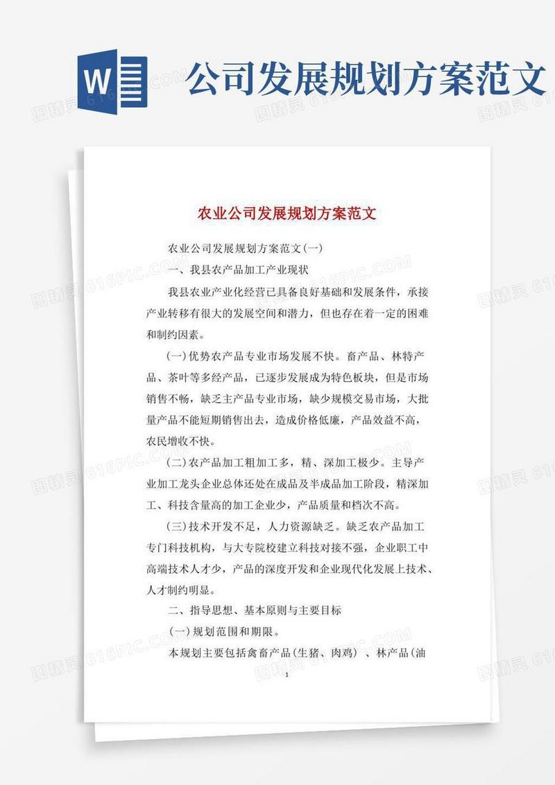 大气版农业公司发展规划方案范文