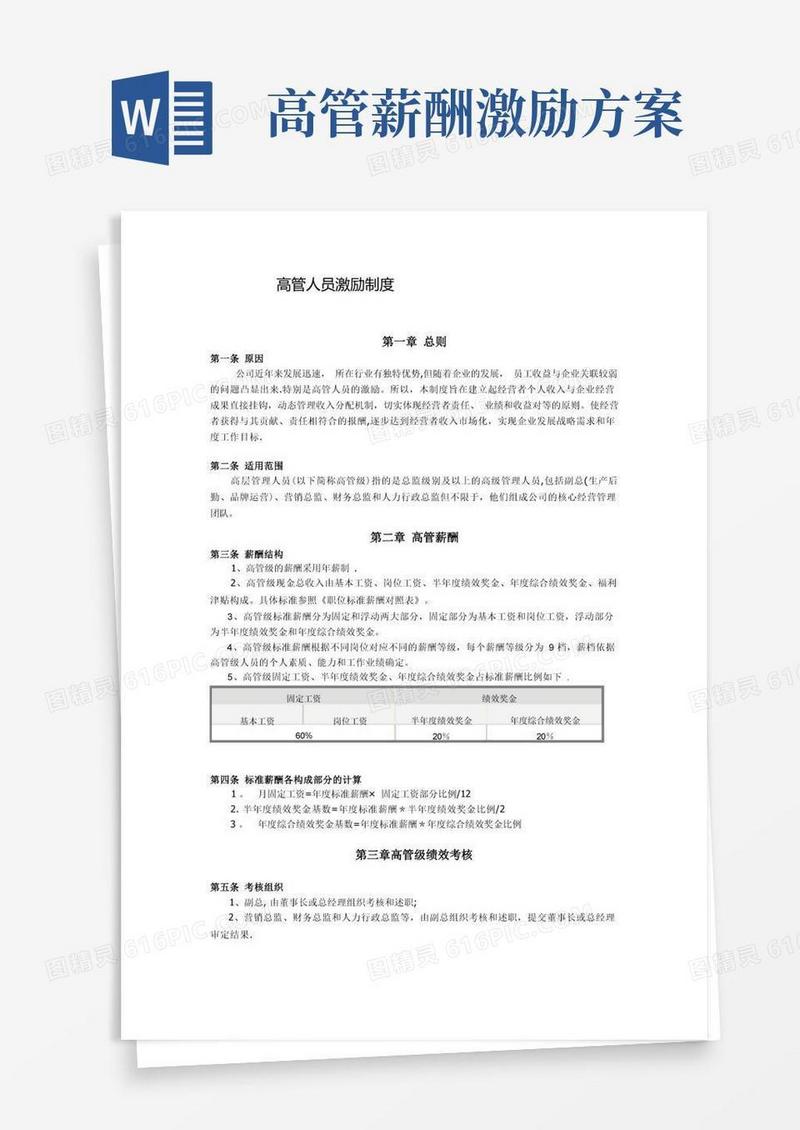 大气版高管人员激励制度