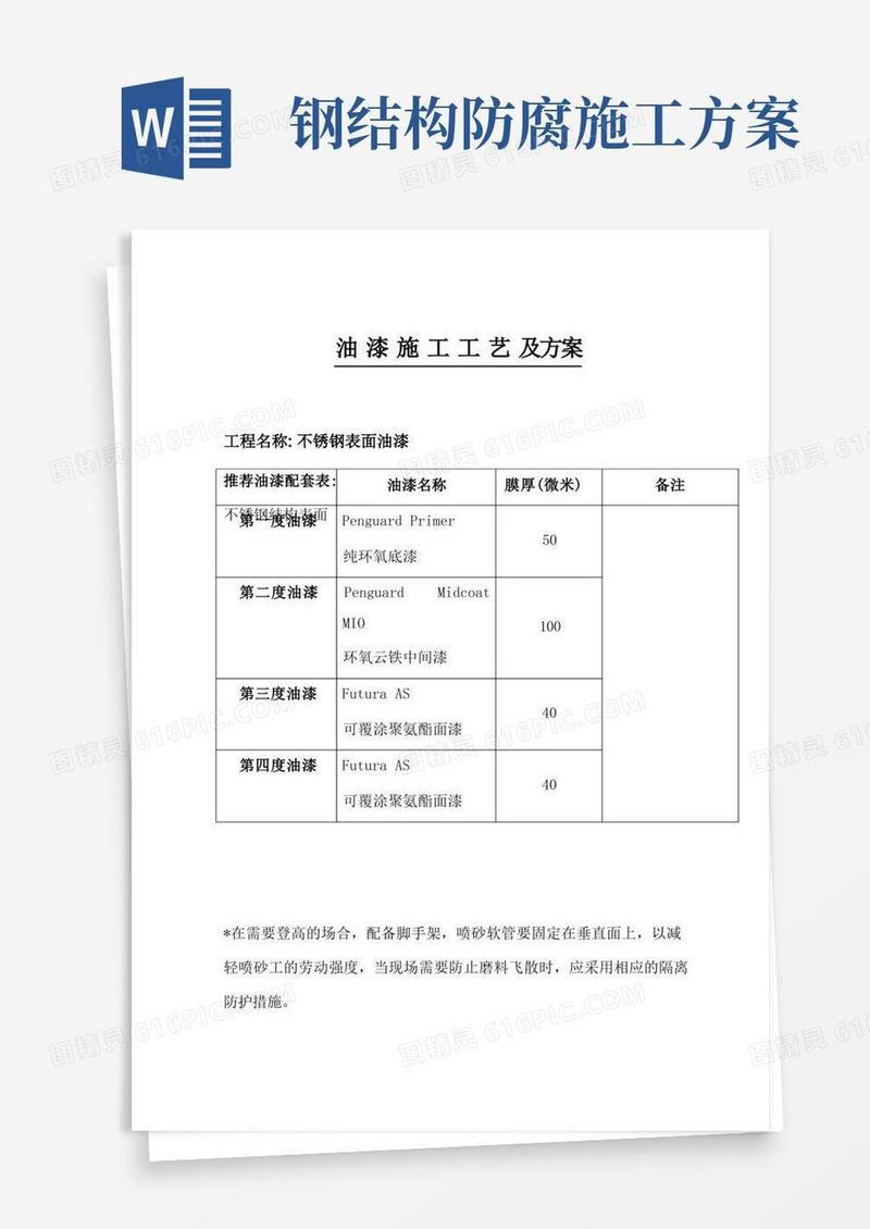 简易版不锈钢结构防腐涂装施工方案