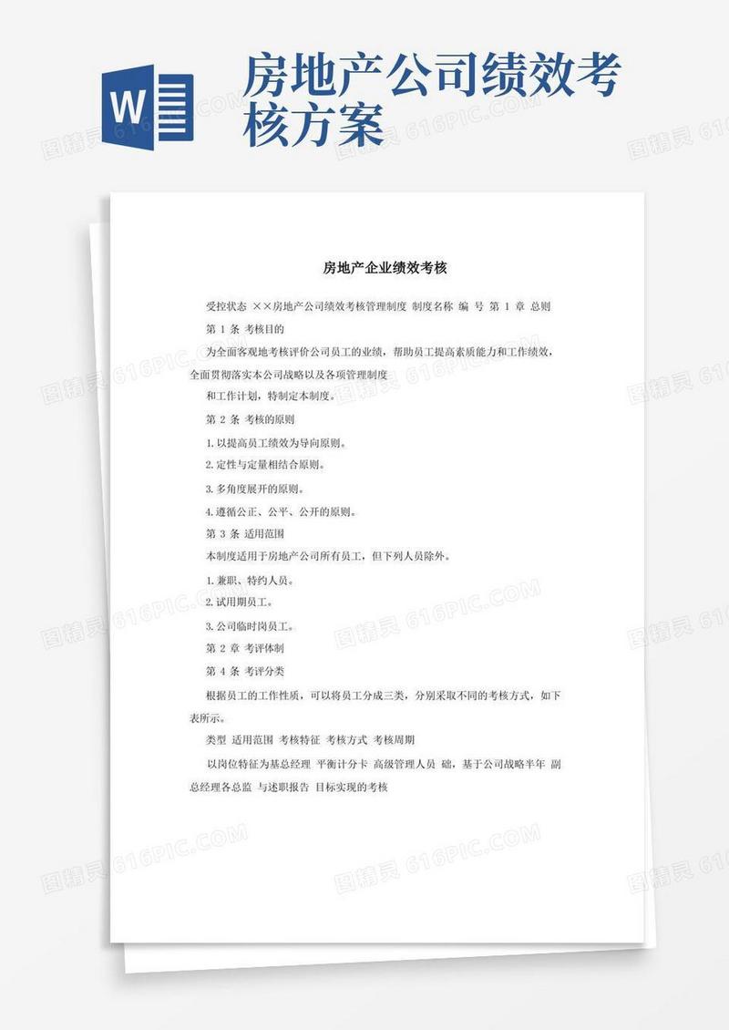通用版房地产企业绩效考核