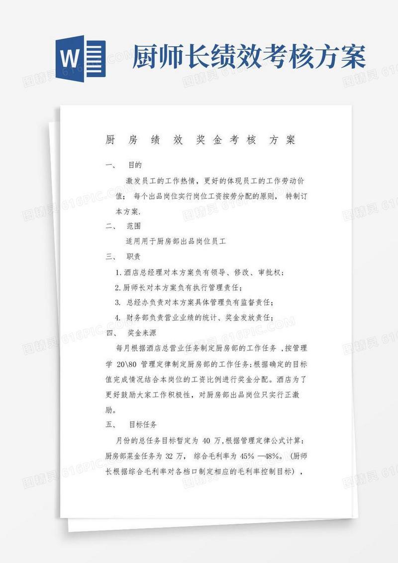 方便的厨房绩效考核.【模板范本】
