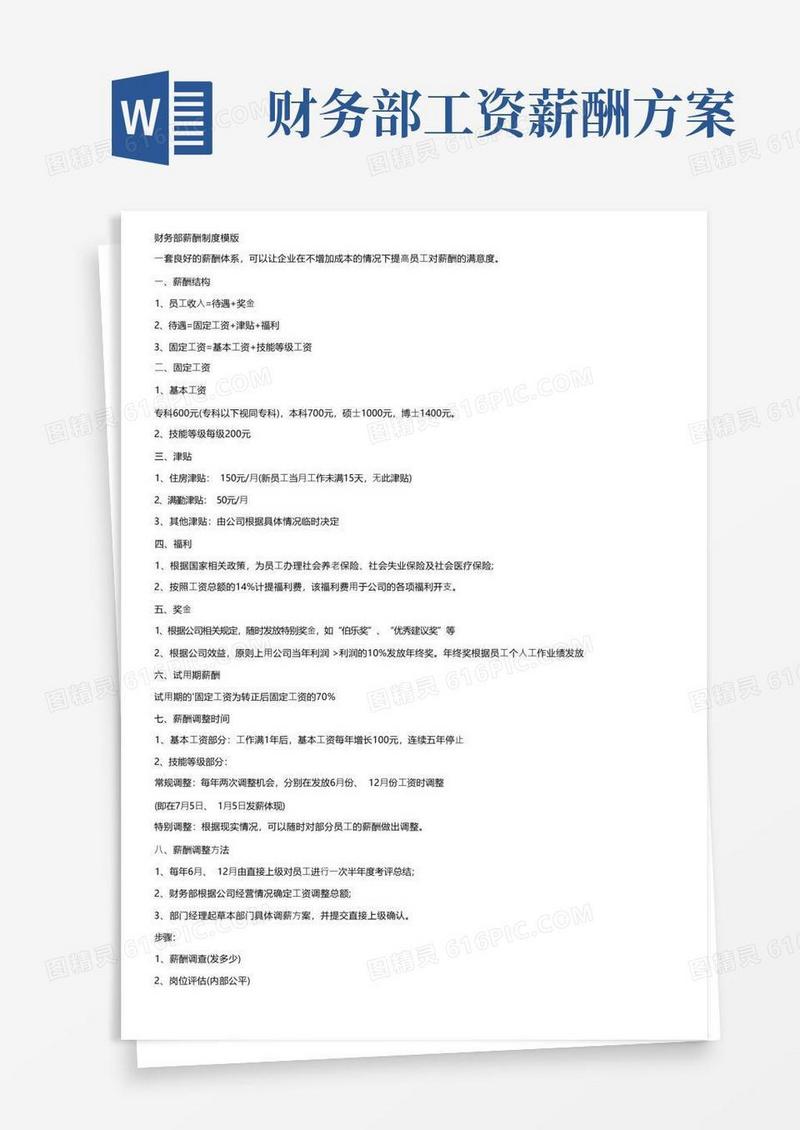 好用的财务部薪酬制度模版