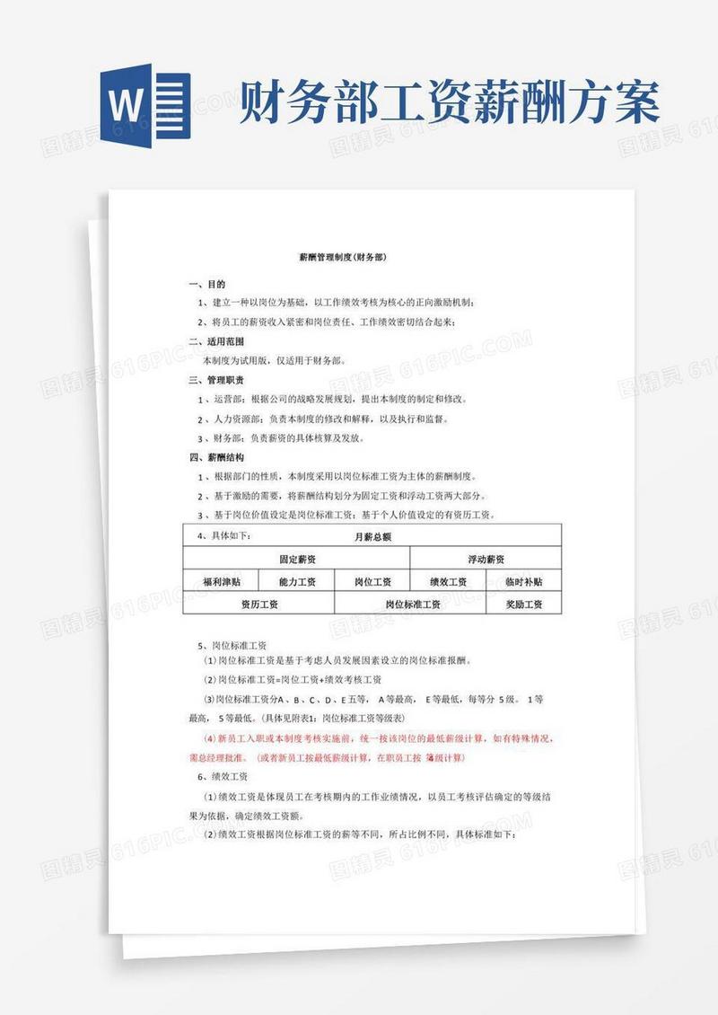 好用的财务部薪酬体系