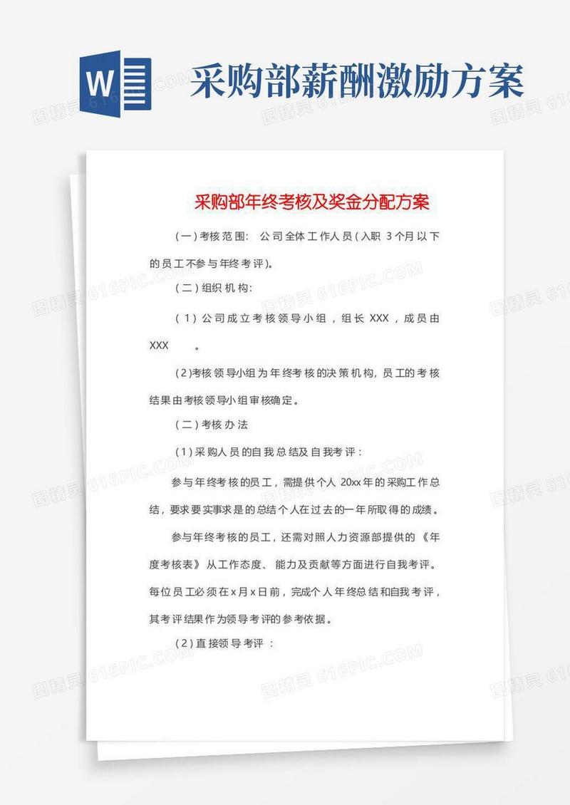 方便的采购部年终考核及奖金分配方案