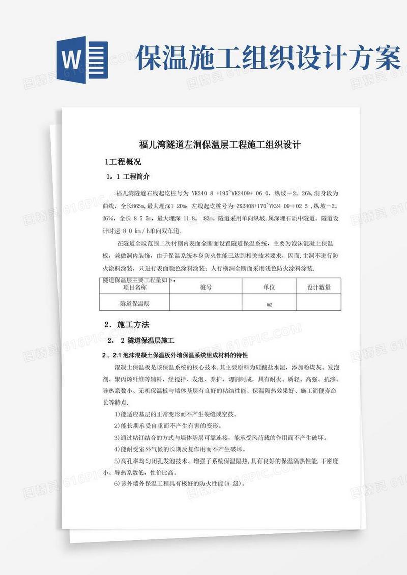 通用版隧道保温施工组织设计方案